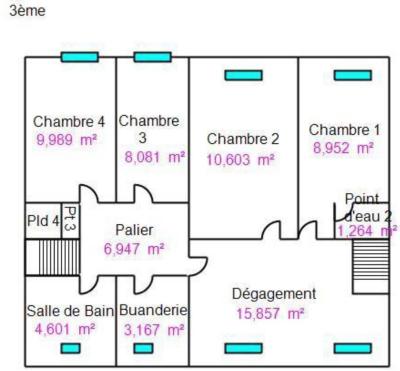 Lons-le-Saunier centre (39 JURA), à vendre appartement duplex T8., DESCRIPTION DES PIECES NIVEAU 2