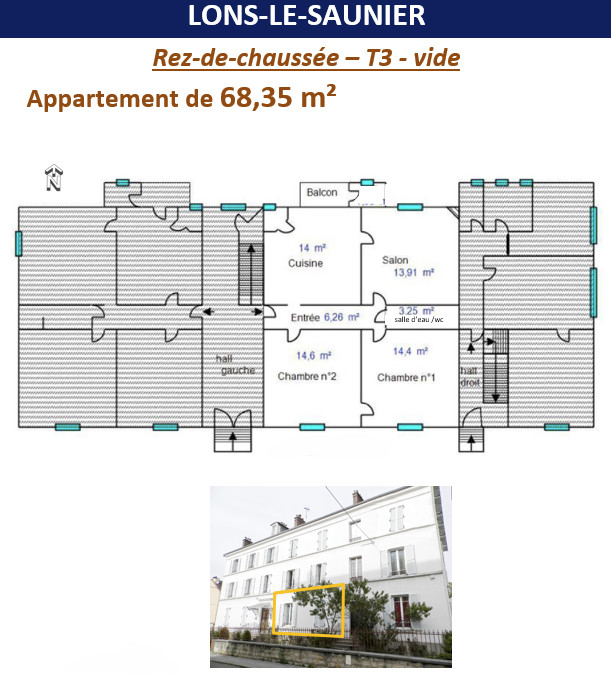 PLAN APPARTEMENT T3 DE 68.35 M²