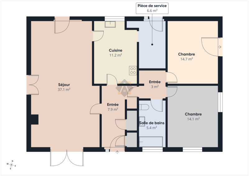 Maison de plain-pied 2 chambres avec 10 ares de jardin